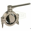 Dixon Butterfly Valve, Series: B5102, 2 in Nominal, Clamp End, 15 to 200 deg F, 3-Position Reversible Hand B5102E200-A